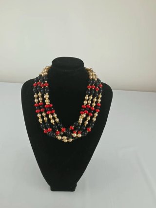 Collana vintage anni '50, 4 fili nero oro