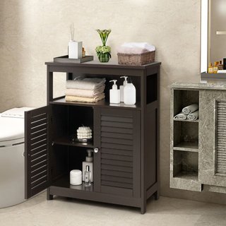 Armario de madera con puertas de persiana dobles y