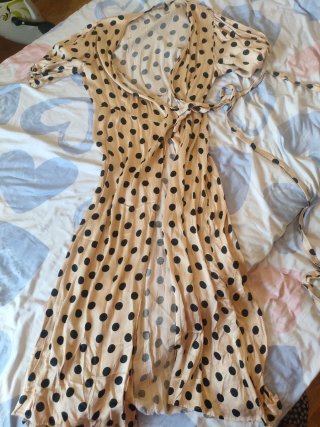Vestido largo cruzado Zara lunares beige