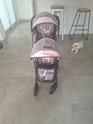 Carrito de muñecas gemelar gris y rosa
