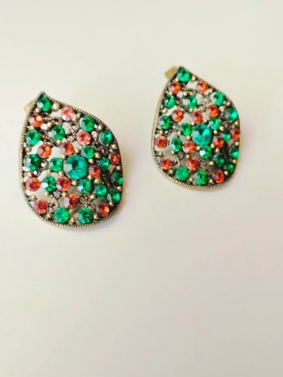 Pendientes Vintage Lágrima Cristales Verdes y Rojo