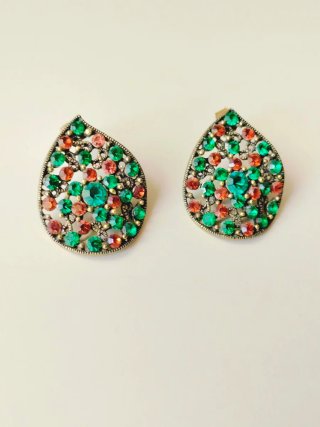 Pendientes Vintage Lágrima Cristales Verdes y Rojo