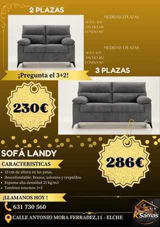 Sofá Landy 2 Plazas Gris Tela