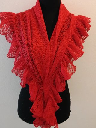 Mantoncillo Flamenco Rojo Encaje Volantes