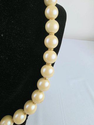 Collana perle finte vintage donna beige oro