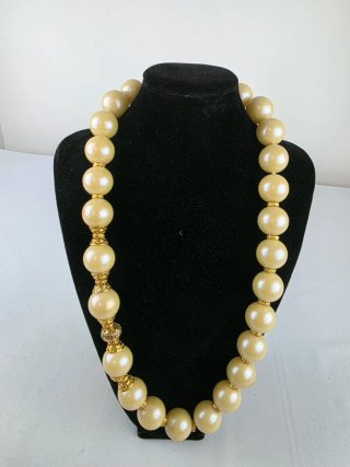 Collana perle finte vintage donna beige oro