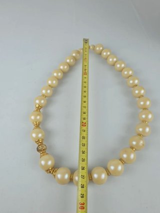 Collana perle finte vintage donna beige oro