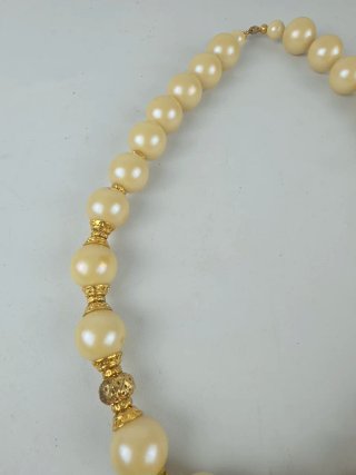 Collana perle finte vintage donna beige oro