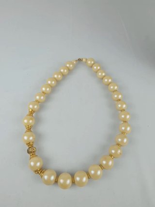 Collana perle finte vintage donna beige oro