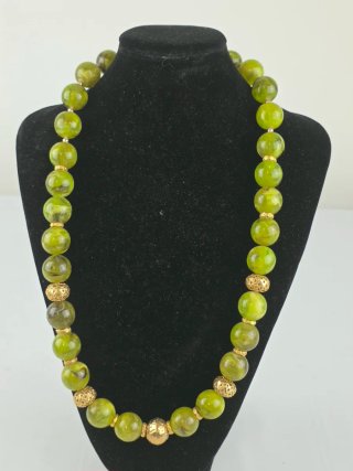 Collana donna vintage perle giada verde oro