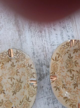 Juego 3 Ceniceros Vintage Florales Dorados
