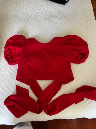 Falda roja con plumas
