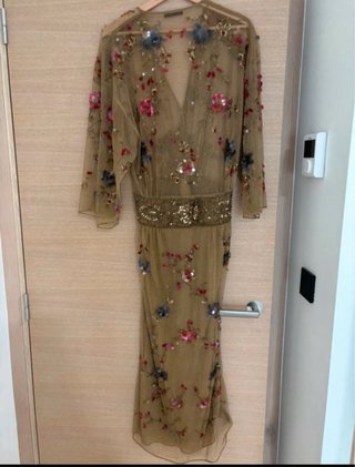 Vestido Zara Hilo Metalizado abalorios, color oro