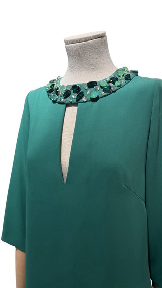 Vestido fiesta largo verde pedrería T40