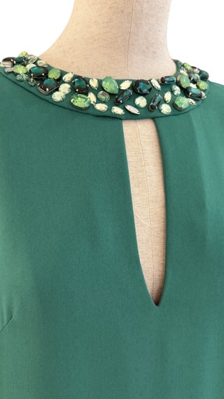 Vestido fiesta largo verde pedrería T40