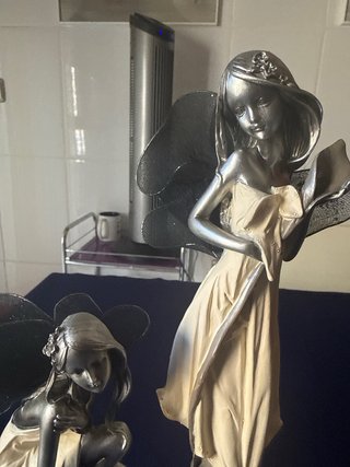 Figuras Hadas Resina Plateadas Alas Tela Negra