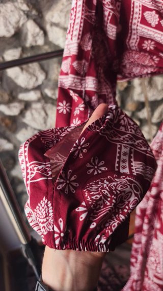 Vestido Largo Boho Cut-Out Burdeos