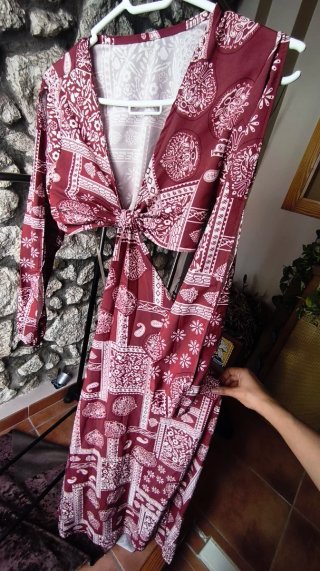 Vestido Largo Boho Cut-Out Burdeos