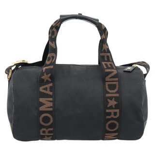 FENDI Hand Bag Canvas 2way Black Gold Auth