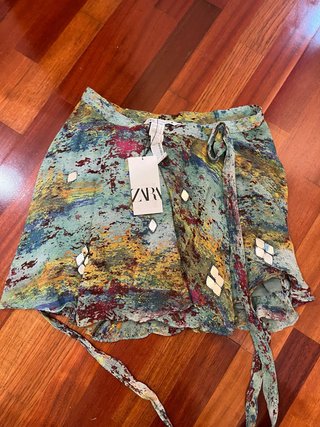 Falda Zara Estampada Talla Única con espejos borda