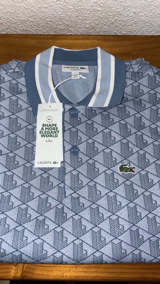 Camiseta Lacoste M/L Azul y Blanca  Nueva