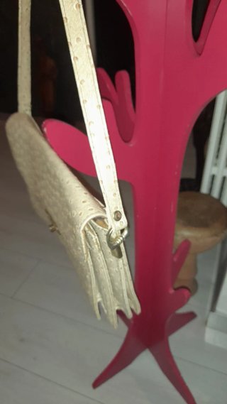 Borsa vera pelle struzzo vintage tracolla beige