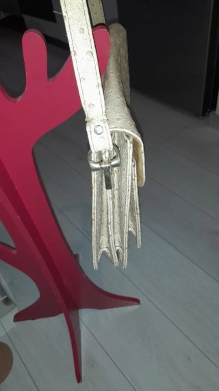 Borsa vera pelle struzzo vintage tracolla beige
