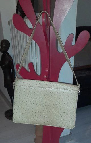 Borsa vera pelle struzzo vintage tracolla beige