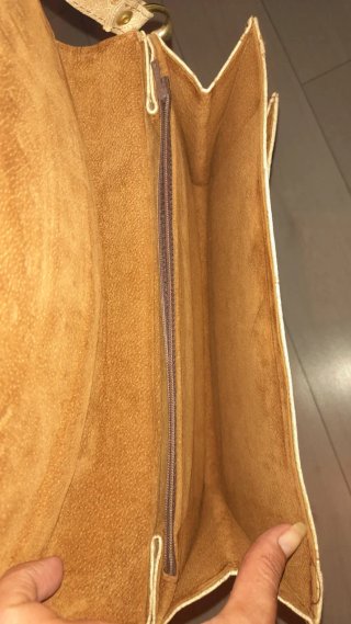 Borsa vera pelle struzzo vintage tracolla beige