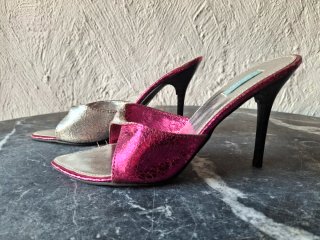 Zapatos de tacón alto, plateados y rosas, 38