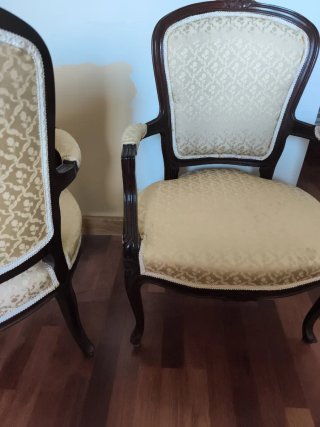 Juego de 2 Sillas Vintage Madera y Tela