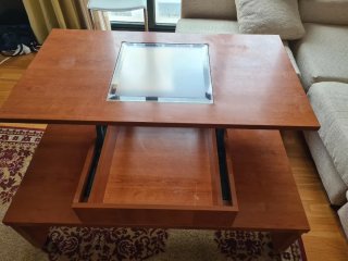Mesa de centro elevable madera y cristal