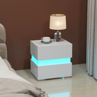 Mesita de noche LED con cajones, control remoto, 2