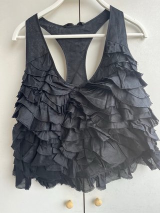Top Zara Volantes Negro Talla M