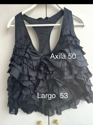 Top Zara Volantes Negro Talla M