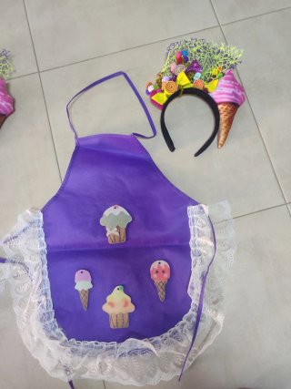 Disfraces de Niña: Delantal, Tutú Morado y tocado