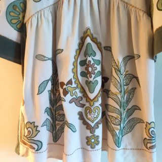 Vestido Boho Bordado Zara Beige/Verde