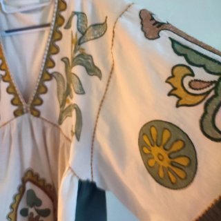 Vestido Boho Bordado Zara Beige/Verde