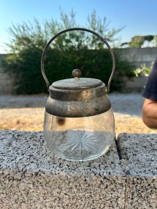 Porta biscotti vintage vetro e metallo