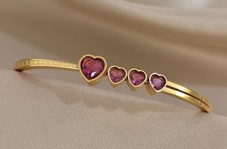 Bracciale placcato oro cuori rosa scuro