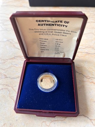 Moneda Oro 1/10 oz. 100 Ecus. Países Bajos.