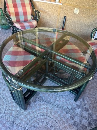 Conjunto Terraza Bambú Mesa, 4 Sillas y 4 puff
