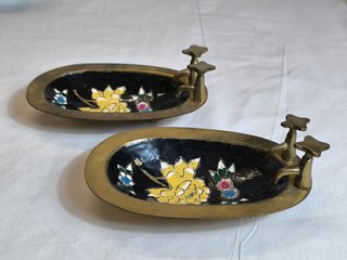 Par de ceniceros latón cloisonné esmaltado