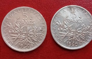 2 Monete Argento 5 Franchi Francia