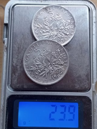 2 Monete Argento 5 Franchi Francia