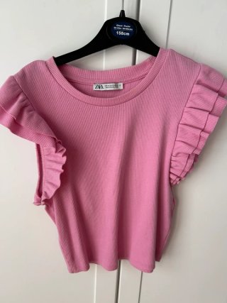 Camiseta Zara volantes rosa Talla M