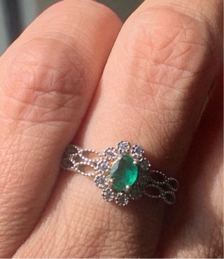 Anillo Plata Vintage Esmeralda y Circonitas
