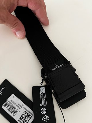 Cinturón Stone Island Lona y Cuero Negro