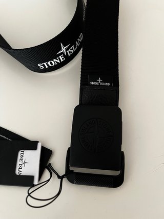 Cinturón Stone Island Lona y Cuero Negro