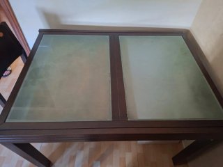 Mesa y 4 Sillas Comedor Madera Oscura extensible